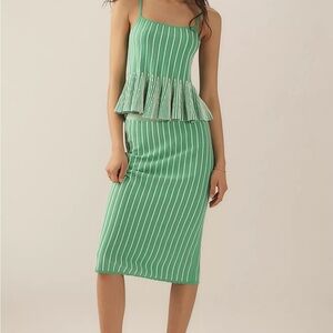 Anthropologie Green and White Striped Maxi Skirt New